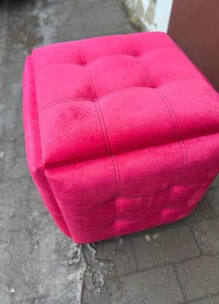Сборной пуф трансформер в форме куба из велюра 5 в 1 с ножками из металла на колесиках розовый 50х50х502 фото