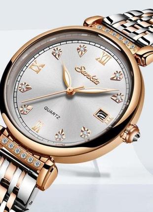 Жіночий кварцовий срібний годинник sunkta vivaro зі сталевим регульованим ремінцем5 фото