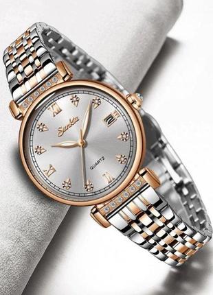 Жіночий кварцовий срібний годинник sunkta vivaro зі сталевим регульованим ремінцем8 фото