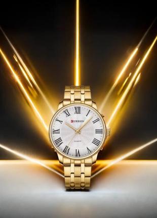 Часы мужские классические curren 8422 gold-white карен наручные кварцевые с металлическим ремешком золотые1 фото