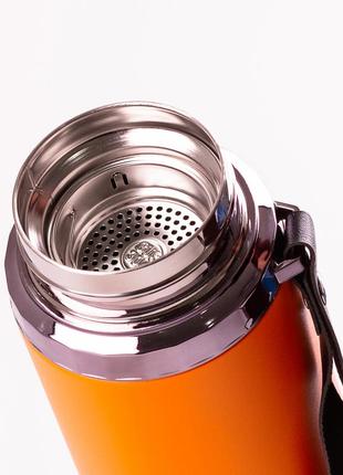 Похідний термос для кави чаю baicc 800 мл з нержавіючої сталі з ремінцем, помаранчевий4 фото