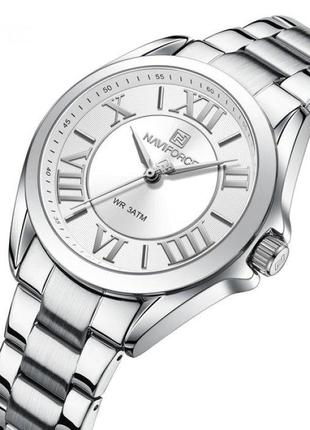 Женские кварцевые серебряные часы naviforce lima со стальным регулируемым ремешком5 фото