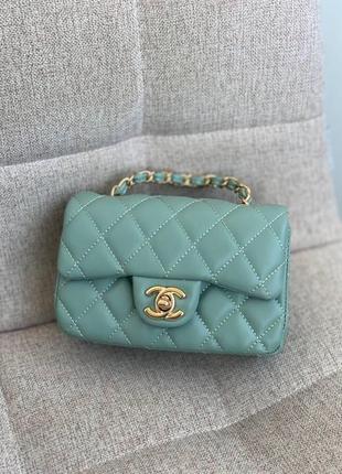 Жіночий стильний клатч chanel зі шкіри брендова сумка шанель бірюзова на ланцюжку через плече3 фото