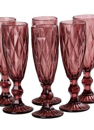 Набор бокалов для стола с элегантным дизайном граненый из толстого стекла 6 шт. 150 мл, розовый3 фото