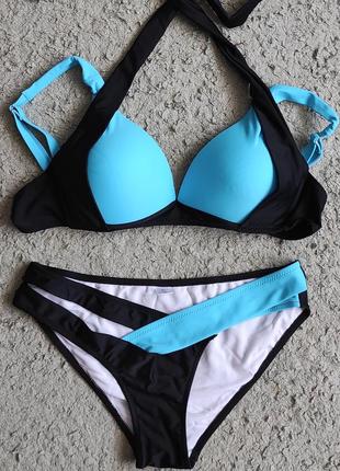 Купальник раздельный с пуш-ап голубой