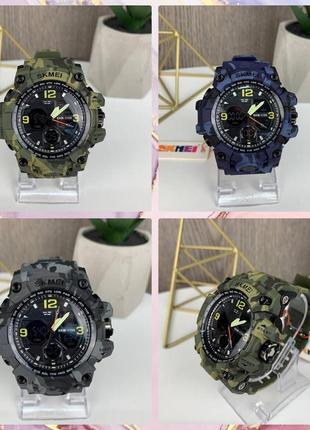 Мужские спортивные наручные часы skmei 1155 электронные с подсветкой, армейские камуфляжные часы с будильником камуфляж зеленый