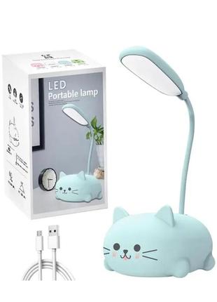 Настільна маленька лампа у вигляді котика,біла, зелена,голуба,рожева