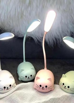 Настільна маленька лампа у вигляді котика,біла, зелена,голуба,рожева