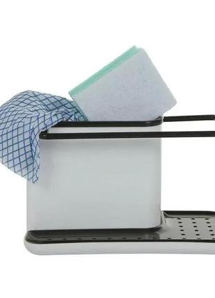 Органайзер на раковину для моющих средств 3in1 daily use для щеток, губок, мыла и полотенец черно-белый4 фото