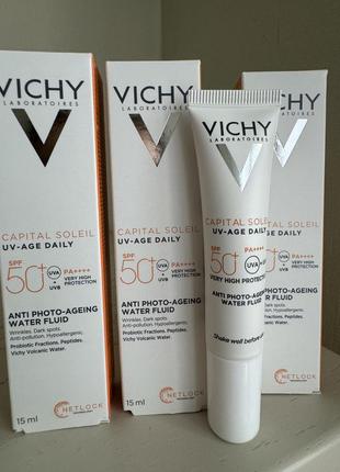 Сонцезахисний невагомий флюїд проти ознак фотостаріння шкіри обличчя, spf 50+ vichy