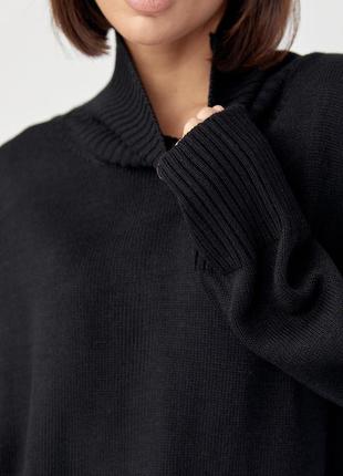 Женский вязаный свитер oversize с разрезами по бокам - черный цвет, s (есть размеры)6 фото