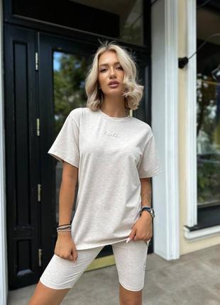 Костюм жіночий бавовна кулір футболка + шорти велосипедки 1119