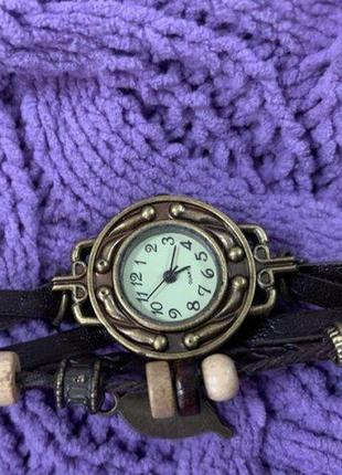 Жіночий кварцовий годинник браслет cl owl brown коричневий зі шкіряним ремінцем5 фото