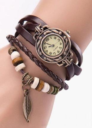 Жіночий кварцовий годинник браслет cl owl brown коричневий зі шкіряним ремінцем2 фото