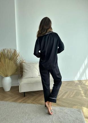 Модний комплект жіноча сорочка та штани красива чорна піжама з шовку s6 фото
