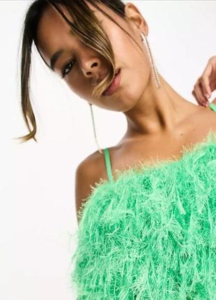 Asos design стильный интересный топ top crop кроп блуза блузка майка искусственные перья