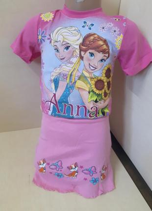 Летняя трикотажная хлопковая розовая юбка для девочки садик 98 104 110