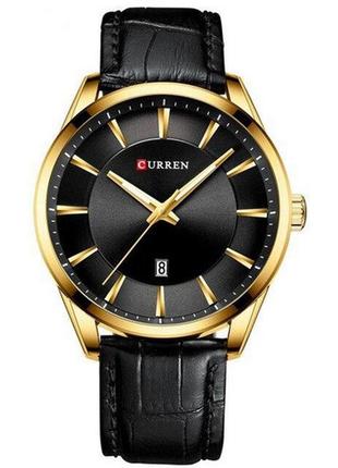 Мужские наручные часы curren 8365 black-gold карен золотой корпус с датой ремешок из кожи5 фото