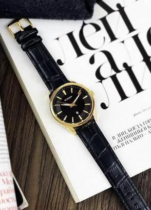Мужские наручные часы curren 8365 black-gold карен золотой корпус с датой ремешок из кожи4 фото