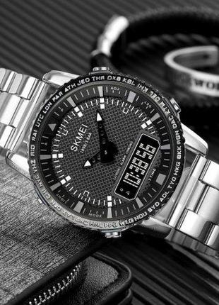 Часы мужские классические skmei 1898sibk silver-black скмей серебряные наручные кварц с металлическим ремешком5 фото