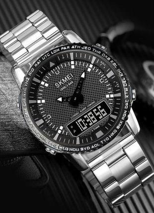 Часы мужские классические skmei 1898sibk silver-black скмей серебряные наручные кварц с металлическим ремешком4 фото