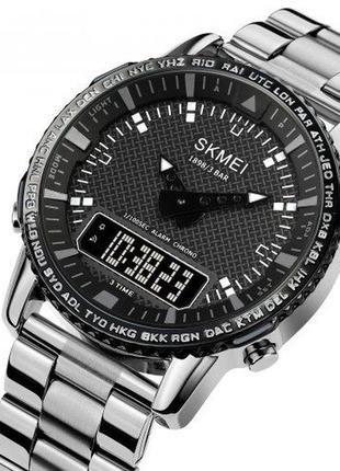 Часы мужские классические skmei 1898sibk silver-black скмей серебряные наручные кварц с металлическим ремешком3 фото