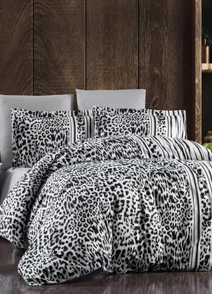 Турция 🇹🇷, полуторный комплект постельного белья cotton satin 160 х 220 см leopard black, премиальное качество