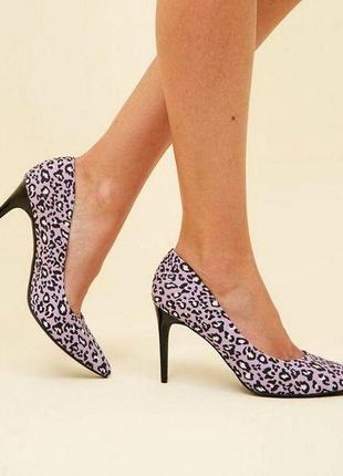 Брендовые туфли лодочки "new look" сиреневые с леопардовым принтом. размер uk5/eur38.