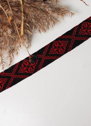 Чокер, стрічковий етнічний гердан "червоне та чорне"4 фото