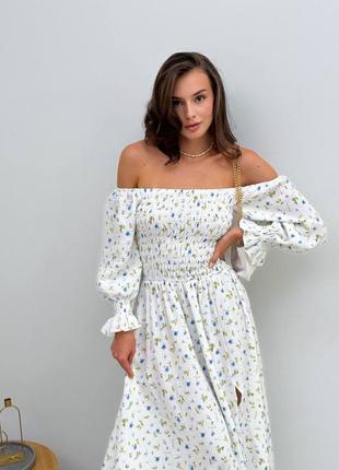 Ідеальна легка сукня на резиночці, з розрізом на нозі5 фото