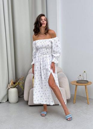 Ідеальна легка сукня на резиночці, з розрізом на нозі9 фото