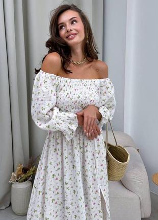 Ідеальна легка сукня на резиночці, з розрізом на нозі8 фото