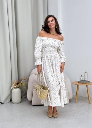 Ідеальна легка сукня на резиночці, з розрізом на нозі10 фото