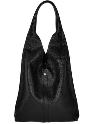 Сумка шопер шкіряна чорна 1577