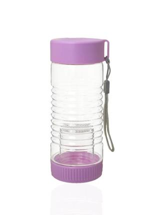 Пляшка пластикова 450ml із заварником для ягід, шматочків фруктів колір фіолетовий1 фото