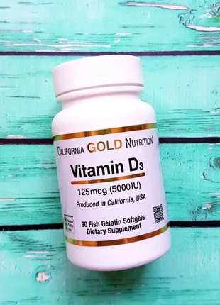 California gold nutrition, витамин d3, 125 мкг (5000 ме), 90 капсул из рыбьего желатина