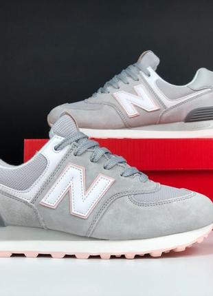 New balance 574 кроссовки кеды женские замшевые 1950 баланс осенние весенние демисезонные отличное качество низкие замша серые с розовым