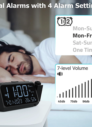 Mesgool cr1024 цифровые часы-проектор c датой, температурой, влажностью, зарядным устр...