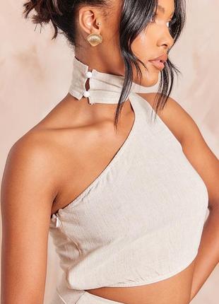 Льняной топ вискозный плт plt prettylittlething с чокером бежевый беж цвет лен вискоза