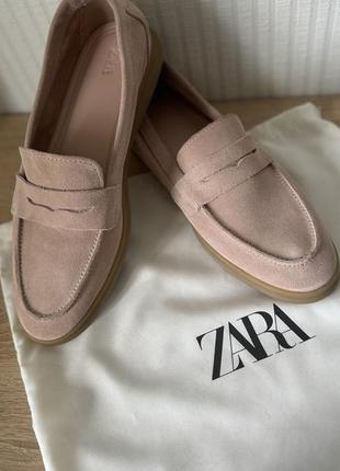 Лоферы zara натуральная замша <unk> как новые (коллекция 2024 года)