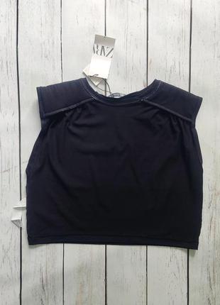Майка топ zara, чорна футболка топ zara, майка футболка чорна з об'ємними плечима9 фото