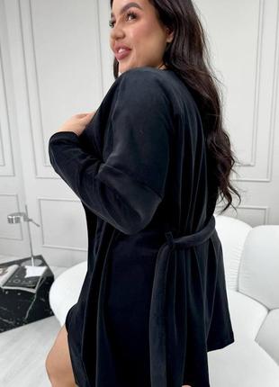 Красивый стильный женский комплект plus size из турецкой ткани халат футболка шорты велюр xl/2xl8 фото