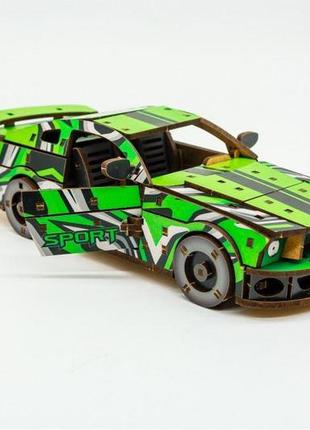 Автомобиль из дерева muscle car gt гоночный конструктор из экологически чистого материала зеленый6 фото