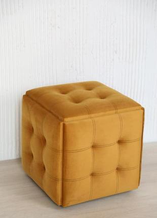 Сборной пуф сиденье с велюровой обшивкой 5 в 1 с металлическим каркасом декоративный горчичный 50х50х50