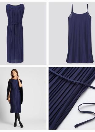 Uniqlo плаття сукня плісироване темно-синє9 фото