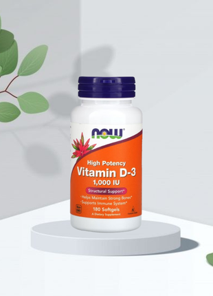 Now foods, вітамін d3, високоактивний, 25 мкг (1000 мо), 180 м'яких таблеток