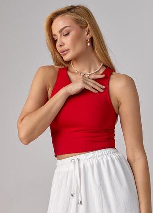 Жіночий базовий кроп-топ із еластичної тканини - червоний колір.5 фото