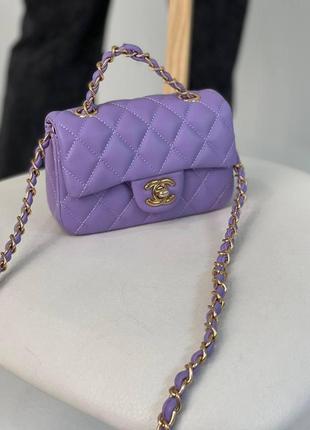 Красива жіноча сумочка chanel зі шкіри брендовий клатч шанель фіолетовий на ланцюжку2 фото