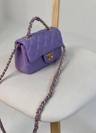 Красивая женская сумочка chanel из кожи брендовый клатч шанель фиолетовый на цепочке4 фото