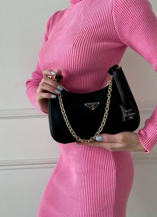 Элегантная классическая женская сумочка с ручками prada универсальная сумка прада брендовая кожаная черная10 фото
